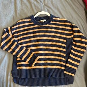 Madewell chunky knit sweater in navy and gold stripes